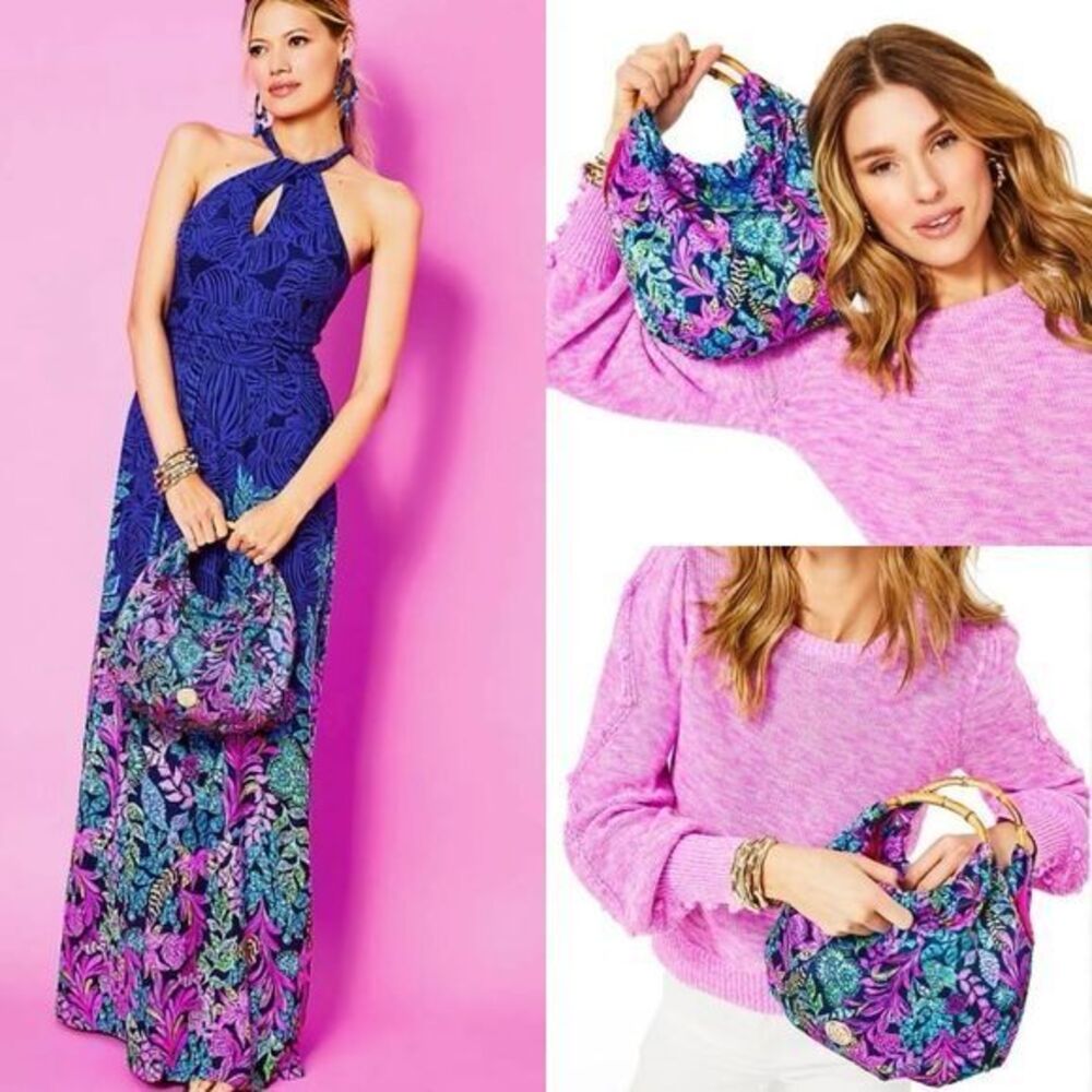 🌸Host Pick🌸 Lilly Pulitzer Bamboo Handle Handbag Aegean Navy Calypso Coast